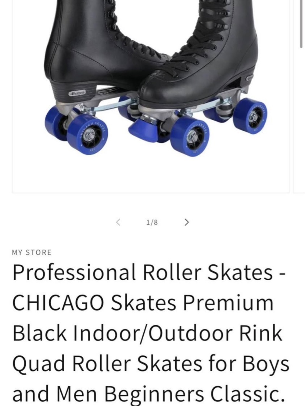 Chicago Skates Quad Roller Skate - Black Boot with Blue Wheels